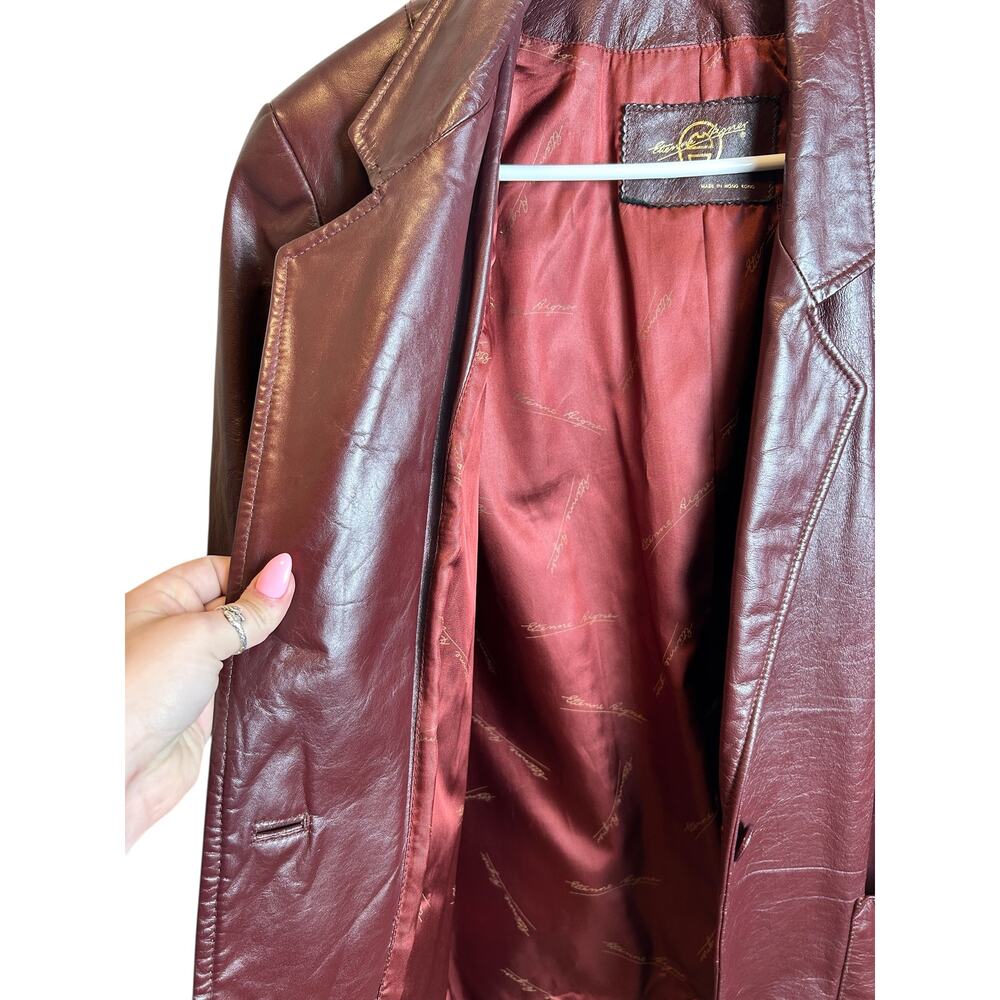 Vintage Etienne Aigner Burgundy Oxblood Leather Blazer Size 14 - Picture 9 of 11